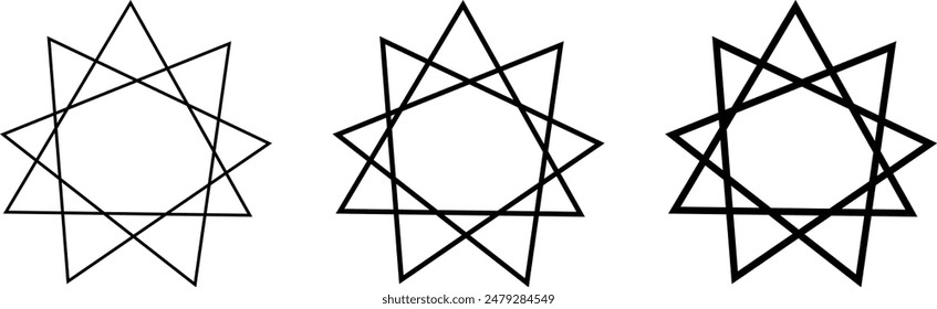 Bahai star. Black linear Bahai symbol. Religious symbol of Bahaism. Vector illustration.