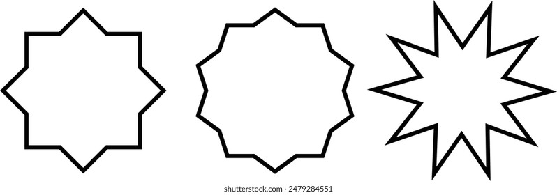 Bahai star. Black linear Bahai symbol. Religious symbol of Bahaism. Vector illustration.