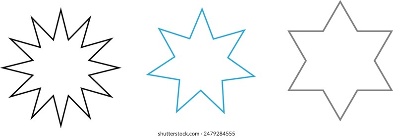 Bahai star. Black linear Bahai symbol. Religious symbol of Bahaism. Vector illustration.