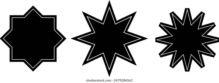 Bahai star. Black linear Bahai symbol. Religious symbol of Bahaism. Vector illustration.