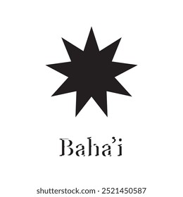  Estrella Bahai. Símbolo bahai lineal negro. Símbolo religioso del bahaísmo. Ilustración vectorial. Icono bahai.