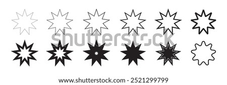 Bahai star. Black linear Bahai symbol. Religious symbol of Bahaism. Vector illustration.
