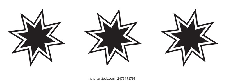 Bahai star. Black linear Baha'i symbols set. Religious symbol of Bahaism. Vector illustration.