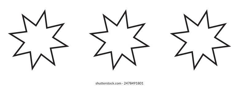 Bahai star. Black linear Baha'i symbols set. Religious symbol of Bahaism. Vector illustration.