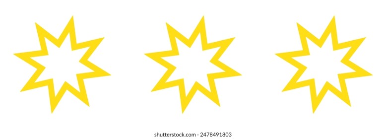 Bahai star. Black linear Baha'i symbols set. Religious symbol of Bahaism. Vector illustration.