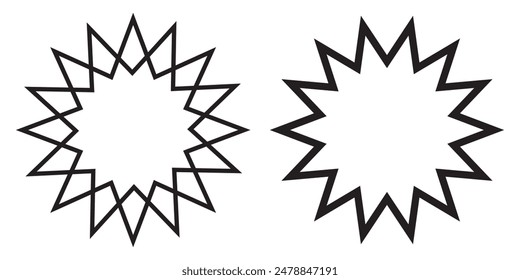 Bahai star. Black linear Baha'i symbols set. Religious symbol of Bahaism. Vector illustration.