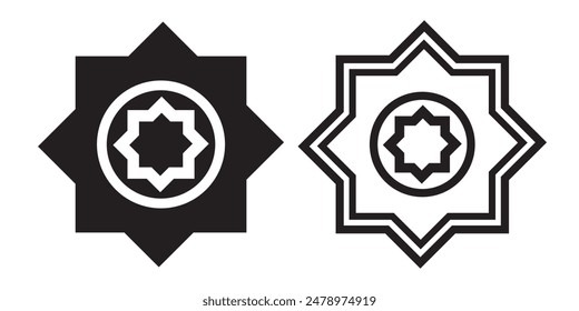 Bahai star. Black linear Baha'i symbols set. Religious symbol of Bahaism. Vector illustration.