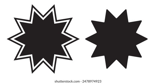 Bahai star. Black linear Baha'i symbols set. Religious symbol of Bahaism. Vector illustration.