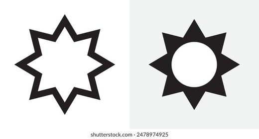 Bahai star. Black linear Baha'i symbols set. Religious symbol of Bahaism. Vector illustration.