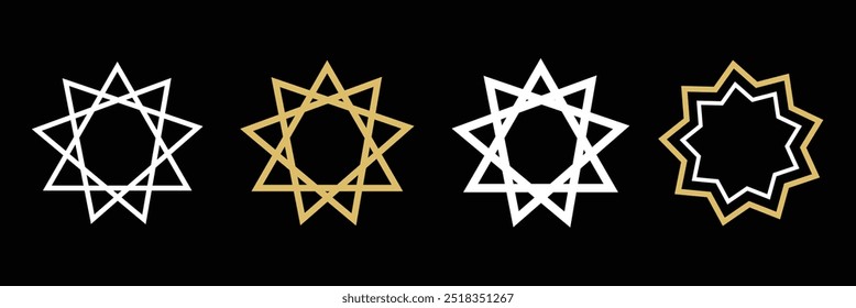 BAHA'I star Vector Religious Sign - Bahai faith symbol set - Unity of religions. bahaism.