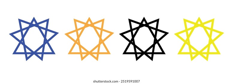 Conjunto de símbolos bahai. Estrella Bahai. Símbolo bahai lineal negro. Símbolo religioso del bahaísmo. Ilustración vectorial. Icono bahai.