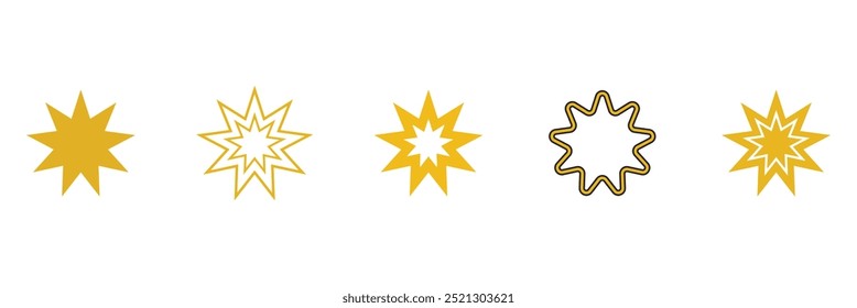 Conjunto de símbolos bahai. Estrella Bahai. Símbolo bahai lineal negro. Símbolo religioso del bahaísmo. Ilustración vectorial. Icono bahai.