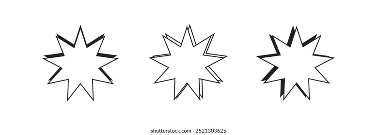 Conjunto de símbolos bahai. Estrella Bahai. Símbolo bahai lineal negro. Símbolo religioso del bahaísmo. Ilustración vectorial. Icono bahai.