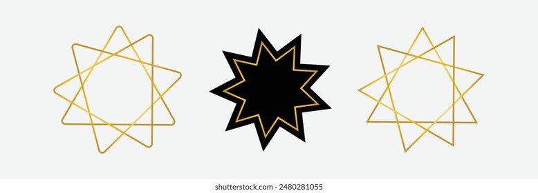 Bahai symbol. Bahai star. Black linear Bahai symbol. Religious symbol of Bahaism. Vector illustration. Bahai icon.