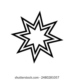 Bahai symbol. Bahai star. Black linear Bahai symbol. Religious symbol of Bahaism. Vector illustration. Bahai icon.