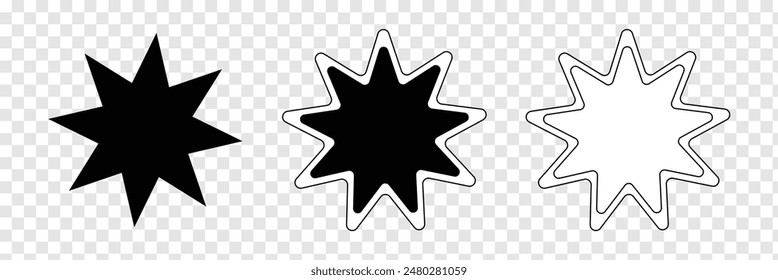 Bahai symbol. Bahai star. Black linear Bahai symbol. Religious symbol of Bahaism. Vector illustration. Bahai icon.