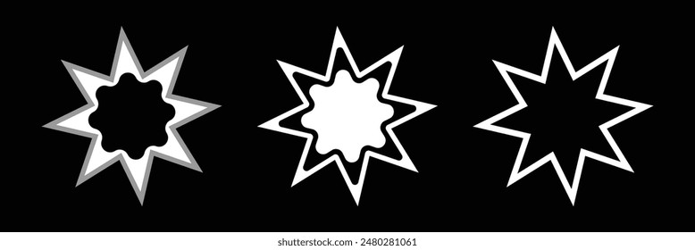 Bahai symbol. Bahai star. Black linear Bahai symbol. Religious symbol of Bahaism. Vector illustration. Bahai icon.