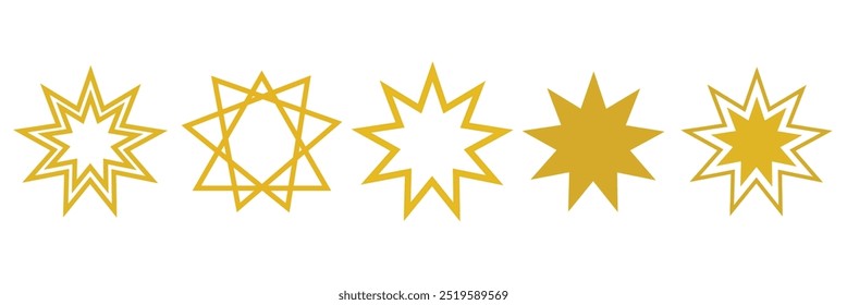 Bahai symbol. Bahai star. Symbol Bahai star of nine angles, Bahai icon.  Vector illustration.