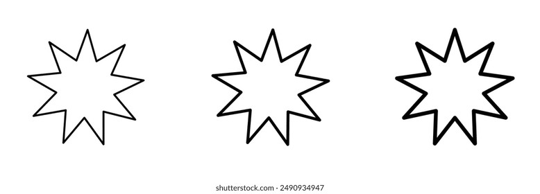 Bahai vector icon set. nine pointed Baha sign. Persian star line icon suitable for apps and websites UI designs. Vector illustration. Eps file 48.