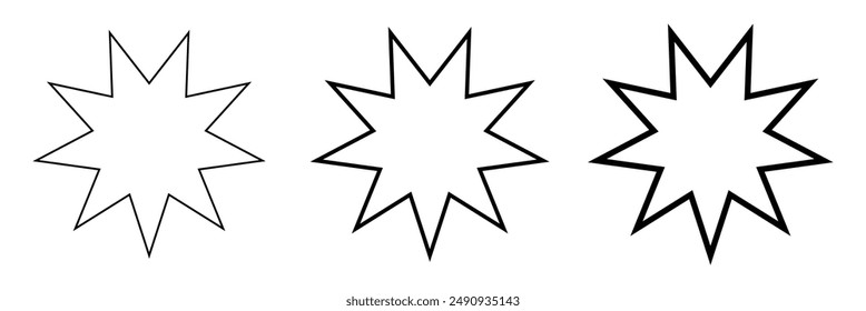 Bahai vector icon set. nine pointed Baha sign. Persian star line icon suitable for apps and websites UI designs. Vector illustration. Eps file 47.