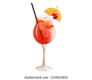 Bahama Mama cocktail.Summer alcoholic drink with orange, cherry and ice.