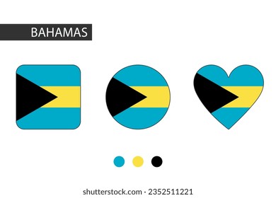 Bahamas 3 shapes (square, circle, heart) with city flag. Isolated on white background.