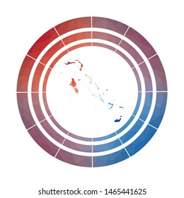 Bahamas badge. Bright gradient logo of country in low poly style. Multicolored Bahamas rounded sign with map in geometric style for your infographics.