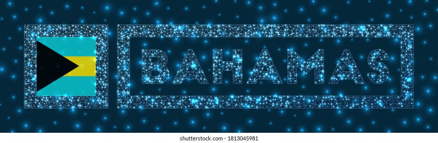 Bahamas badge. Flag of Bahamas in glowing network geometric style. Astonishing vector illustration.