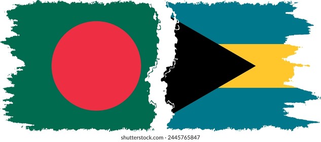 Bahamas and Bangladesh grunge flags connection, vector