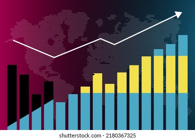 Bahamas bar chart graph with ups and downs, increasing values, Bahamas country flag on bar graph, upward rising arrow on data, news banner idea, developing country concept