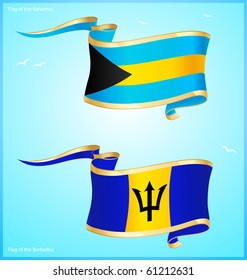 Bahamas and Barbados vector flag banners