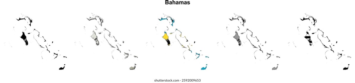Bahamas blank outline map set