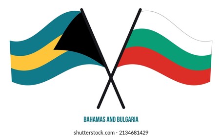 Bahamas and Bulgaria Flags Crossed And Waving Flat Style. Official Proportion. Correct Colors.