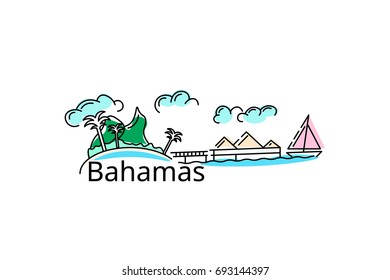 The Bahamas card. Vector in color. Postcard for the flyer or mocap. Complimentary ticket.