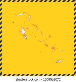 Bahamas closed - virus danger sign. Lockdown country icon. Black striped border around map with virus spread concept. Vector illustration.
