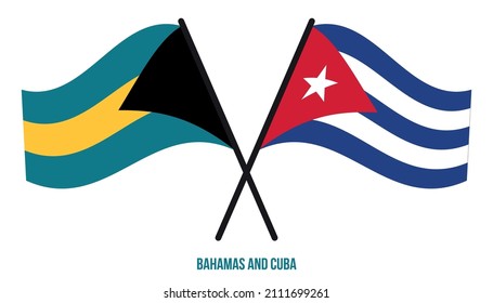 Bahamas and Cuba Flags Crossed And Waving Flat Style. Official Proportion. Correct Colors.