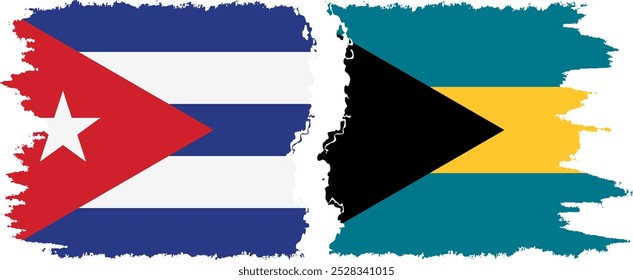 Bahamas and  Cuba grunge flags connection, vector