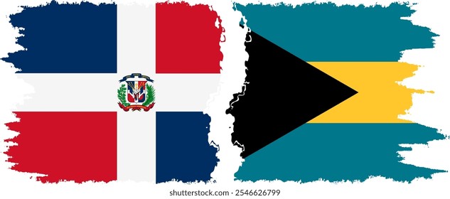 Bahamas and Dominican Republic grunge flags connection, vector