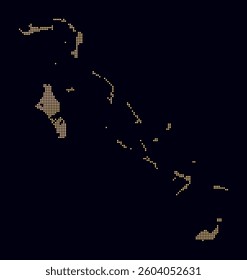 Bahamas dotted map. Digital style map of the country on dark background. Bahamas shape with circle dots. Colored dots style. Small size circles. Modern vector illustration.