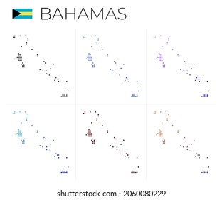 Bahamas dotted map set. Map of Bahamas in dotted style. Borders of the country filled with beautiful smooth gradient circles. Creative vector illustration.