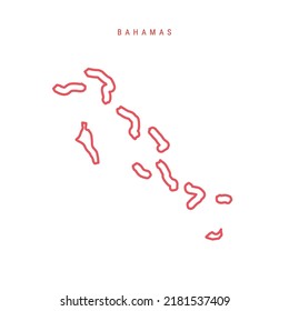 Bahamas editable outline map. Bahamian red border. Country name. Adjust line weight. Change to any color. Vector illustration.