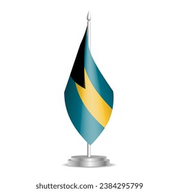 Bahamas flag - 3D mini flag hanging on desktop flagpole. Usable for summit or conference presentaiton. Vector illustration with shading.