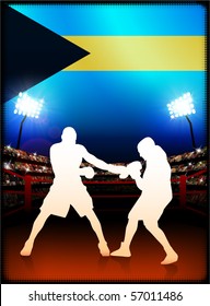 Bahamas Flag with Boxer on Stadium Background Original Illustration