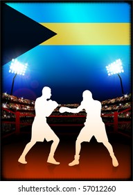 Bahamas Flag with Boxer on Stadium Background Original Illustration