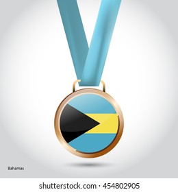 Bahamas Flag in Bronze Medal. Olympic Game Bronze Medal. Vector Illustration