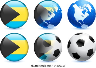 Bahamas Flag Button with Global Soccer Event Original Illustration
