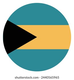 Bahamas-Flagge. Symbol für Schaltflächenkennzeichnung. Standardfarbe. Symbol für Kreis. Computerdarstellung. Digitale Darstellung. Vektorgrafik.