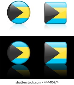 Bahamas Flag Buttons on White and Black Background Original Vector Illustration AI8 Compatible