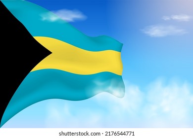 The Bahamas flag in the clouds. Vector flag waving in the sky. National day realistic flag illustration. Blue sky vector.
