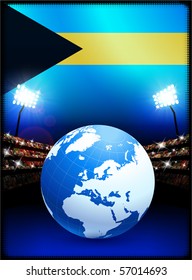Bahamas Flag with Globe on Stadium Background Original Illustration